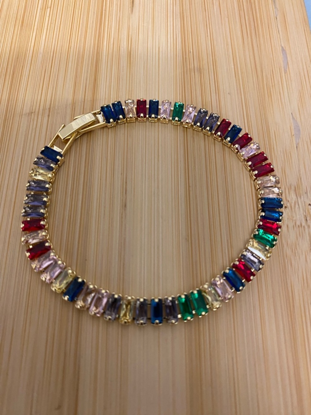 Gold Multi-Color Baguette Tennis Bracelet - Women Jewelry